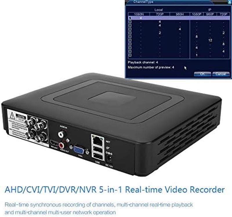 CCTV 4 csatornás biztonsági kamerarendszer rögzítő, AHD/CVI/TVI/DVR kompatibilis