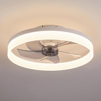 MOSSCO Mennyezeti Ventilátor LED Világítással - Távirányítós, Szabályozható Fényerő, 3 Színhőmérséklet, 6 Fokozat, Modern, Csendes, Fehér, 5 9