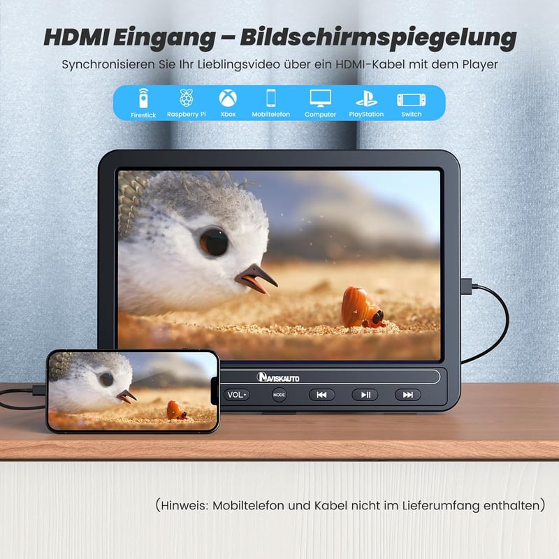 NAVISKAUTO 10,5" Autós DVD lejátszó 2 monitorral, HDMI, 5000mAh akku