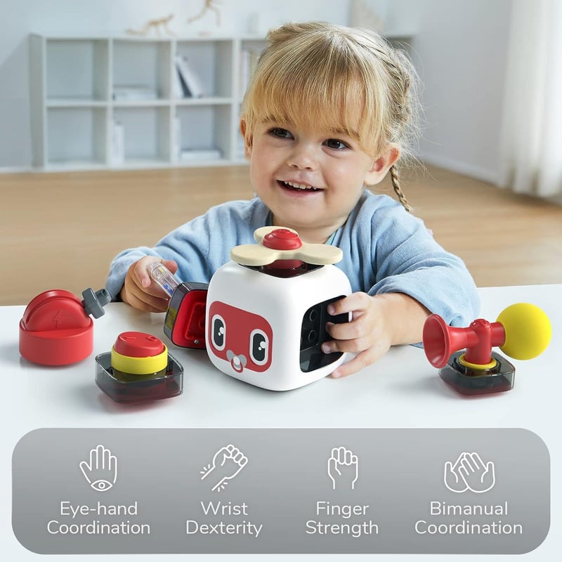 Montessori Készségfejlesztő Kocka Babáknak - Színes Motoros Játék 1 Éves Kortól