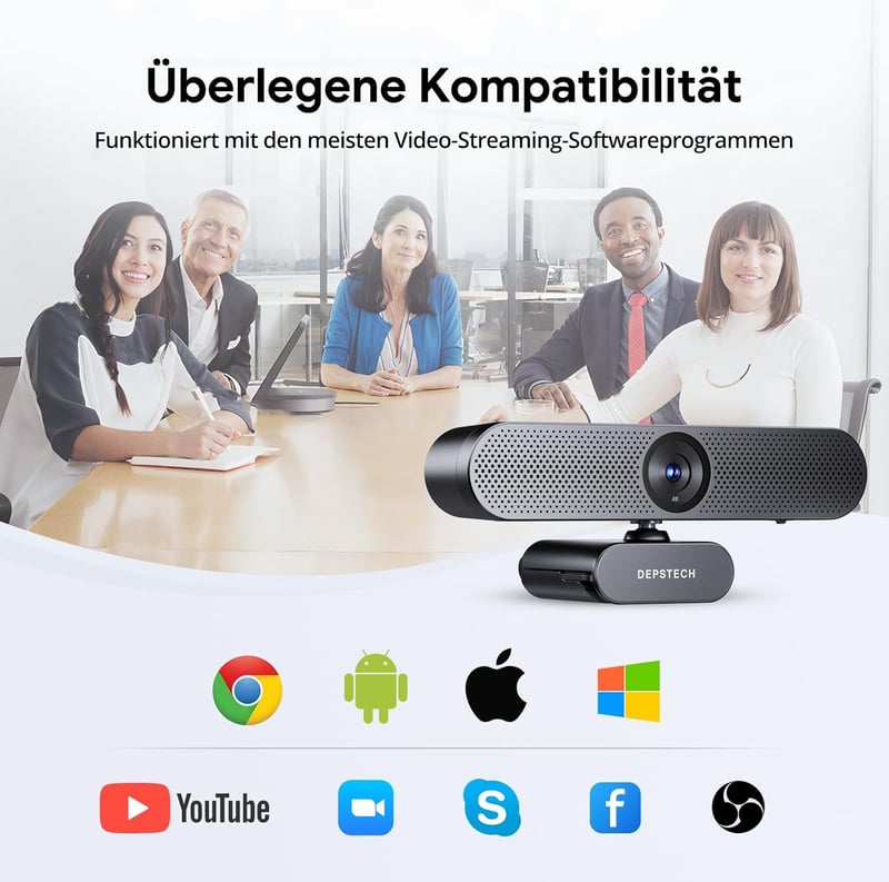 DEPSTECH DW50 Pro 4K Ultra HD Webkamera Mikrofonnal, 3x Zoom, Sony Szenzor, Zajszűrő Kettős Mikrofon, Távirányító, Autofókusz PC, Laptop, Ma