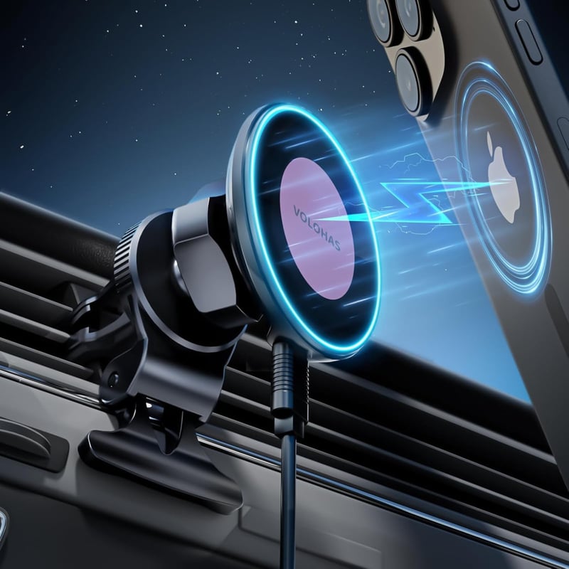 VOLOHAS 15W MagSafe Autós Telefontartó Vezeték Nélküli Töltéssel iPhone Samsung