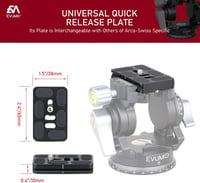 Cap trepied video EVUMO - Cap panoramic 360° cu placă rapidă, pentru GoPro, DSLR și camere video, sarcină maximă 10 kg, mâner reglabil, 47 7