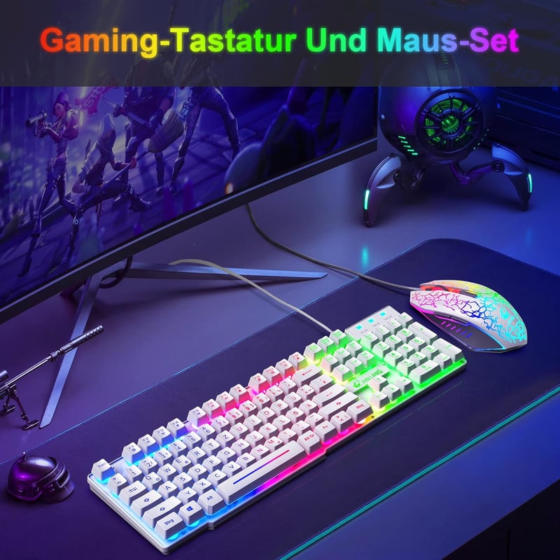 Trust GXT 838 Azor fehér RGB gaming billentyűzet és egér szett PC/PS5/PS4/Xbox