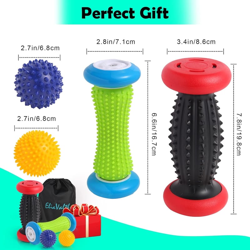 EliaValth Talpmasszírozó Szett Plantarfasciitis Kezelésére - 2 Görgő, 2 Labda, Piros