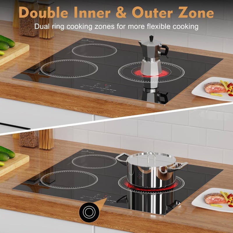 DELITEER 4 égőfejes beépíthető kerámia főzőlap 59 cm 6000W