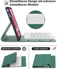 FOGARI Bluetooth Billentyűzetes Tok Lenovo Tab Tablet 10.1 (2025) - Levehető Mágneses Német QWERTZ Billentyűzet, Sötétzöld 4
