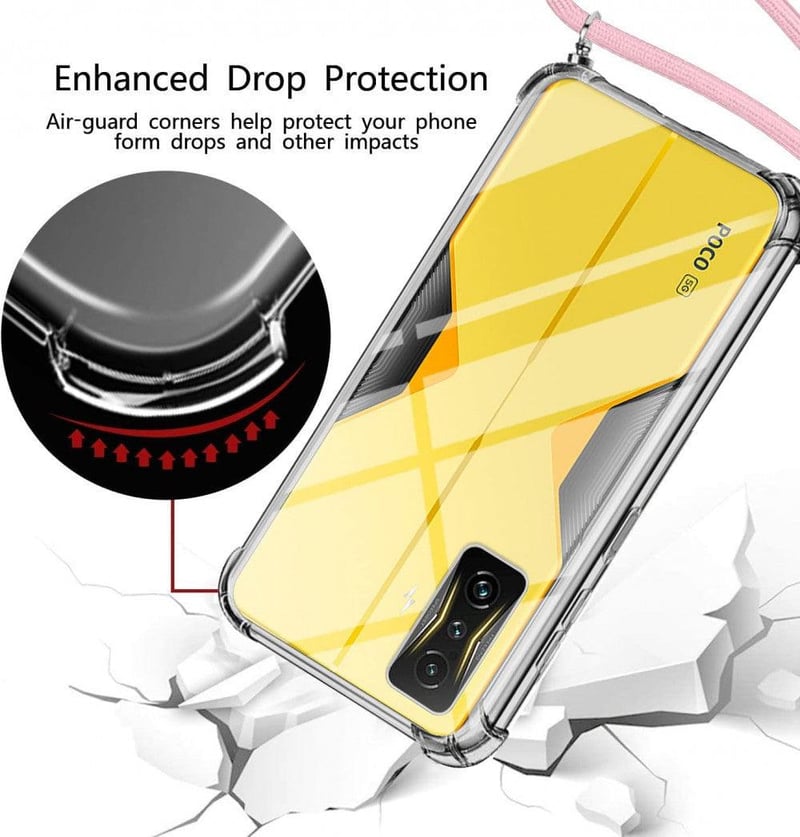 Xiaomi Poco F4 GT Átlátszó Szilikon Tok Rózsaszín Zsinórral és Fóliával