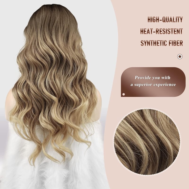FESHFEN Hosszú Hullámos Ombre Szőke-Barna Paróka Nőknek 65 cm