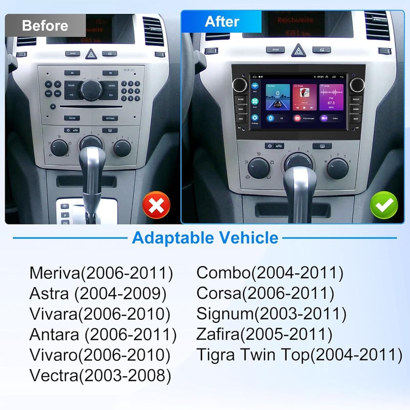 Rimoody Android 13 Autórádió 2 DIN Opel Astra Antara Vectra Corsa Zafira Meriva Vivara Vivaro - 7" GPS Navigáció WiFi Carplay Bluetooth FM/R