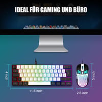 RedThunder K62 60% Vezetékes Gamer Billentyűzet és Egér Szett, QWERTZ DE Kiosztás, Ultrakönnyű Méhsejt Kialakítás PC Mac PS5 Xbox Játékosokn 5