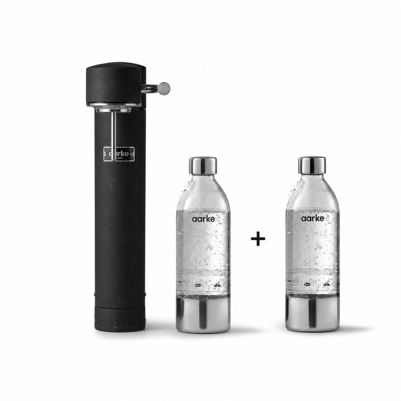 Aparat de carbonatare Aarke Carbonator 3, oțel inoxidabil negru mat, 2x1 l PET fără BPA — Tava lipsește (stare: vezi a 2-a poză)