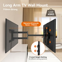 FORGING MOUNT TV Fali Tartó 32-65" Képernyőkhöz, 90° Elforgatható, 910mm Extra Hosszú Kar, 45kg Teherbírás, VESA 400x400mm, Dönthető Konzol 2