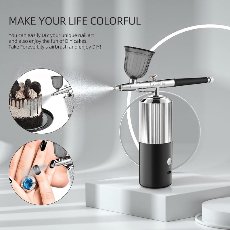 IeBilif Vezeték Nélküli Airbrush Készlet Kompresszorral - Hordozható, Újratölthető Festékszóró Körömdíszítéshez, Modellezéshez és Sütidekorá