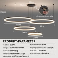Mikeru 4 Gyűrűs Mennyezeti Lámpa, 30-80 cm Modern Függőlámpa, 10-100% Fényerőszabályzás, 3000K-6000K Állítható Színhőmérséklet, Távirányítós 5