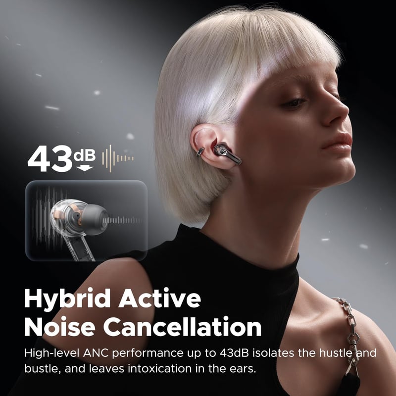SoundPEATS Capsule3 Pro Hi-Res Bluetooth Fülhallgató, LDAC, Hibrid Aktív Zajszűrés, 6 Mikrofon, 52 Órás Üzemidő, Átlátszó Fekete