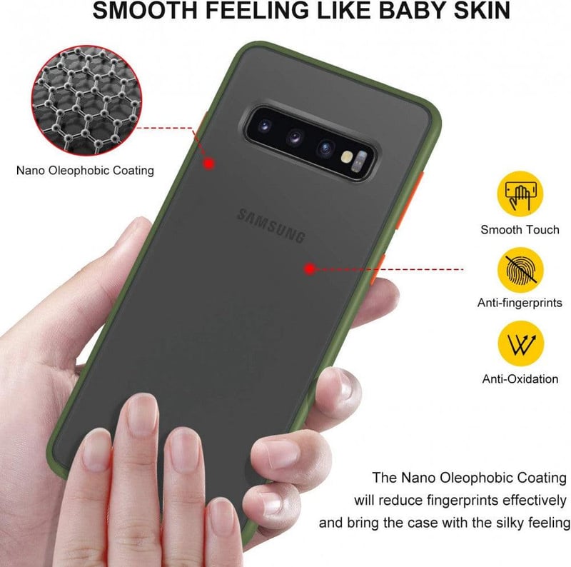 Samsung Galaxy S10 Ütésálló Védőtok - Zöld, Matt Átlátszó Hátlappal