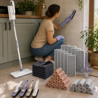 Pachet curățenie completă: mop cu aburi + perii + 8 lavete + 6 prosoape + 30 bureți cupru + 12 perechi mănuși 1
