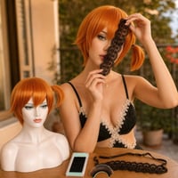 Gotički party look: 1x narančasta cosplay perika + 1x set umjetnih trepavica + 1x čipkasta maska 1