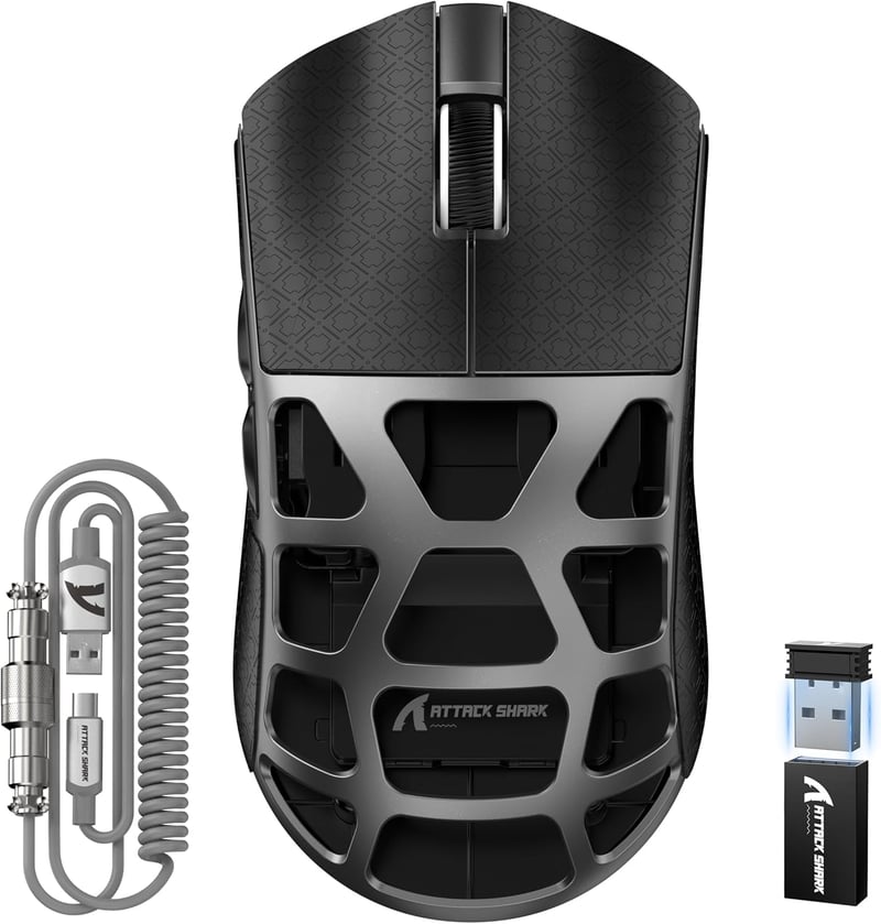 ATTACK SHARK R3PRO 46g Szuperkönyű Magnézium Gamer Egér, 8000Hz Vezeték Nélküli, 26000 DPI, PixArt PAW3395 Szenzor, Bluetooth/2.4G/Vezetékes