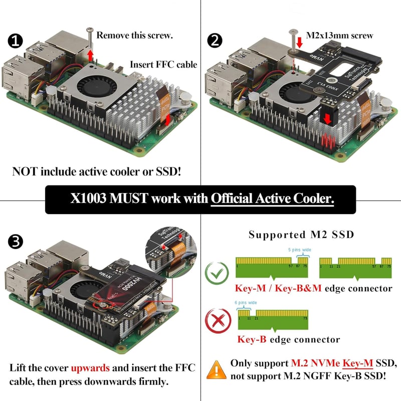 Raspberry Pi 5 NVMe SSD bővítőkártya aktív hűtéssel - Geekworm X1003
