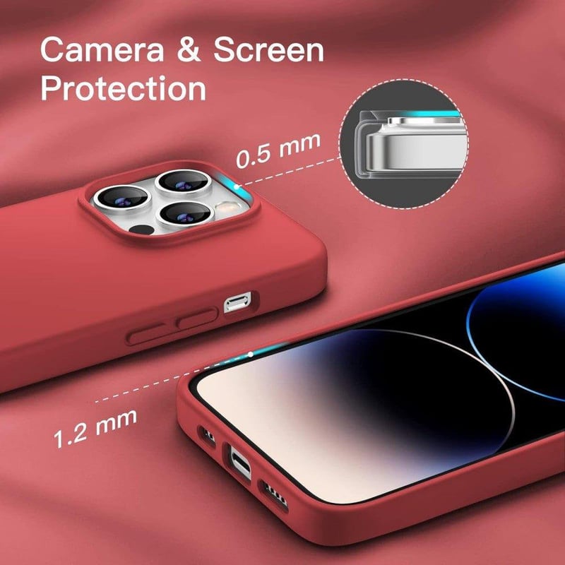 iPhone 14 Pro Max Bordó Ütésálló Szilikon Tok - Vezeték Nélküli Töltés Kompatibilis