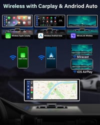 Jansite 11,26" CarPlay Autós Kijelző 2.5K Fedélzeti Kamerával - Bluetooth Tükrözés, Tolatókamera, Siri Támogatás, 64GB TF Kártya, Apple CarP 2
