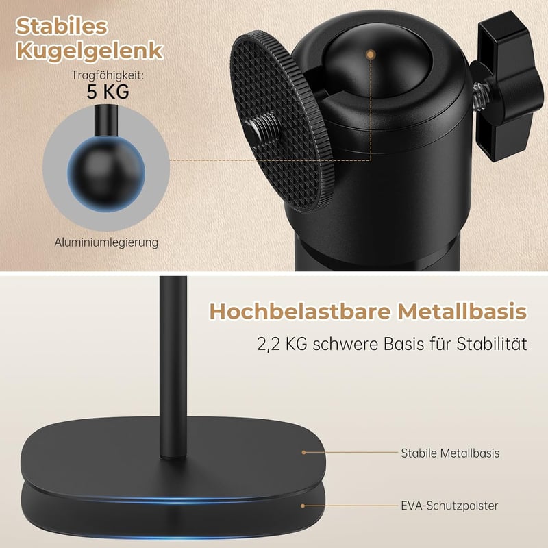 POLESTO Fém Projektor Állvány 50-125 cm, 360° Forgatható Nehéz Fém Talp, 5 kg Teherbírás, Kompatibilis Projektorokkal, Kamerákkal és Mobilte