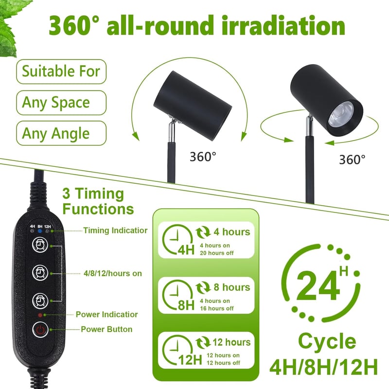 Rayofly 40W Teljes Spektrumú LED Növénylámpa - Állítható Magasságú Beltéri Növényvilágítás Időzítővel 4/8/12H, Fekete Állványos Lámpa Nagy N