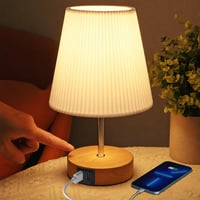 Dotyková stmievateľná stolná lampa HSLighting s USB A+C nabíjacím portom, ľanové tienidlo — balenie je bez žiaroviek (stav: pozri 2. obrázok) 1