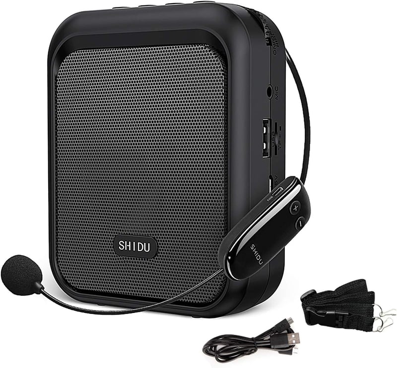 SHIDU Hordozható Hangosító Bluetooth Hangszóróval és UHF Vezeték Nélküli Mikrofonnal - 10W, 1800mAh, MP3 Lejátszás Tanároknak, Idegenvezetőknek