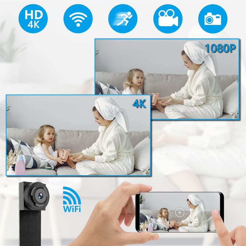 ZUNHAI Mini Kamera 4K HD Felbontással - Mobiltelefonos Élő Közvetítés, Mozgásérzékelés, Vezeték Nélküli Biztonsági Kamera Bel- és Kültéri 