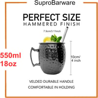 SuproBarware Moscow Mule Szett - 4 db Fekete Fém Koktélpohár (550 ml) Szívószálakkal és Mérőpohárral - Kézzel Készített Prémium Italszervíro 2