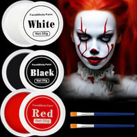 Sunshine smile 150g Arcfesték Készlet - Fekete, Fehér, Piros Testfesték Farsangra, Halloweenre - Színpadi Smink Ecsetekkel Gyerekeknek és Fe 1