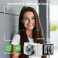 CAMWORLD 72MP Digitális Fényképezőgép 4K Videóval - 18X Zoom, 270° Forgatható LCD Kijelző, Autofókusz, Képstabilizátor, Vlog Kamera 2