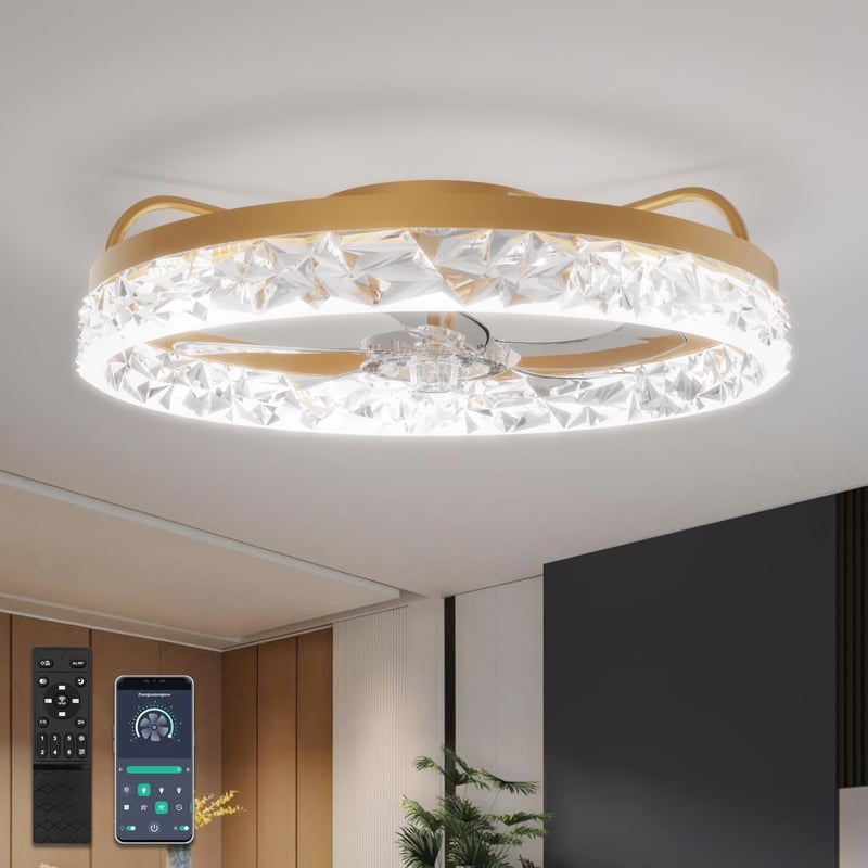 YUNLONG Modern Mennyezeti Ventilátor LED Világítással - Távirányítós, Csendes DC Motor, Arany, 5 Lapátos, Nyári-Téli Üzemmód, Fényerőszabály