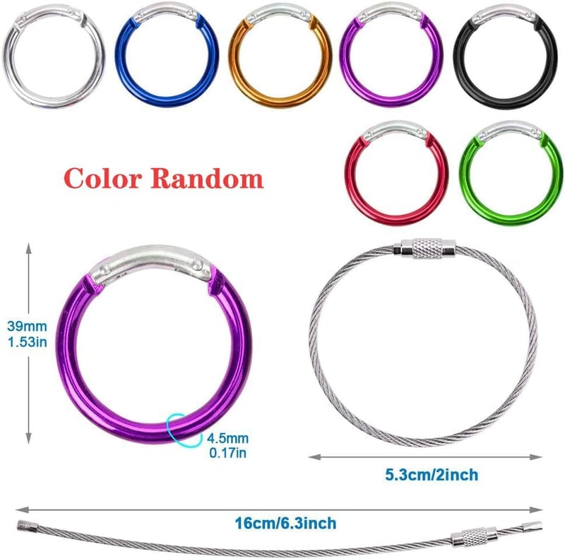 Vidillo Alumínium Karabiner Szett 14db - D-Gyűrűs Kulcstartó Karabinerek 2db Rozsdamentes Acél Kulcskábellel, Rugós Zárral, Kulcsokhoz (Kere