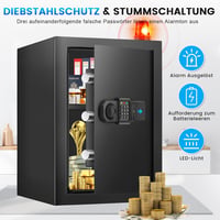 Ansol 55L Tűzálló Széf Kulcsos Zárral - Elektronikus Páncélszekrény Kivehető Polccal és Néma Funkcióval Pénz, Dokumentum és Értéktárgy Tárol 6