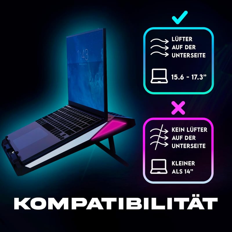 KLIM Mistral Laptop Hűtő - Nagy Teljesítményű Turbó Ventilátor (4500 rpm) - Gumis Tömítés - Túlmelegedés Elleni Védelem - 15-17 Colos Gamer 