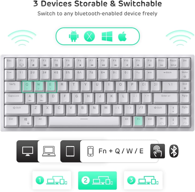 RK ROYAL KLUDGE RK84 75% RGB Fehér Mechanikus Gamer Billentyűzet - Vezeték Nélküli Bluetooth/2.4GHz 