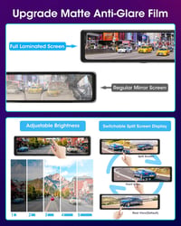Dupla 2.5K Tolatókamera Tükör Dashcam 11" Visszapillantó Kamera Éjjellátó USB-C 5