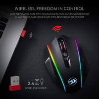 Redragon M686 Vampire Elite vezeték nélküli gamer egér, 16000 DPI, 45 órás üzemidő, programozható makrók, RGB háttérvilágítás, PC/laptop kom 5