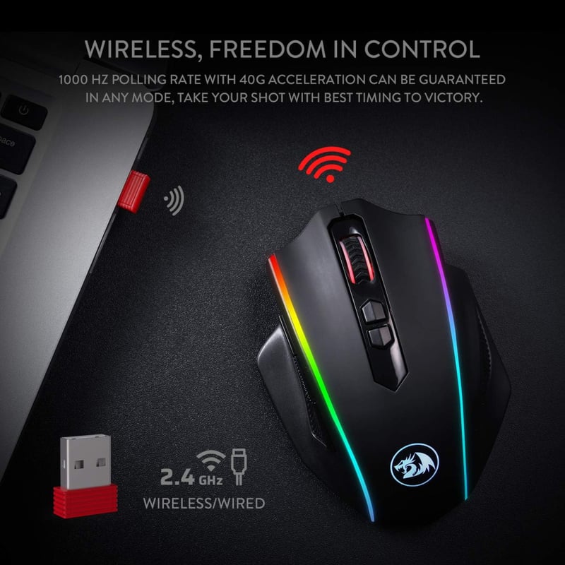 Redragon M686 Vampire Elite vezeték nélküli gamer egér, 16000 DPI, 45 órás üzemidő, programozható makrók, RGB háttérvilágítás, PC/laptop kom