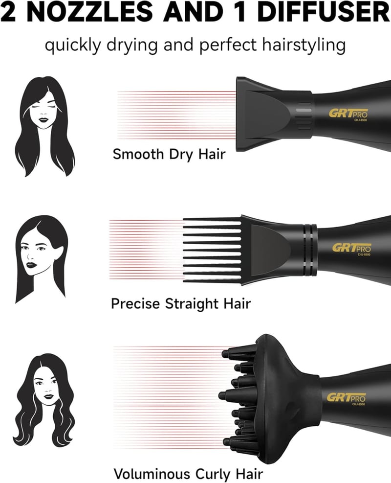 Professional Hair Dryer 2400W AC Motoros Hajszárító Diffúzorral, 40 Millió Negatív Ion, 3 Hőfokozat, 2 Sebesség, Szalonminőségű Gyorsszárítá