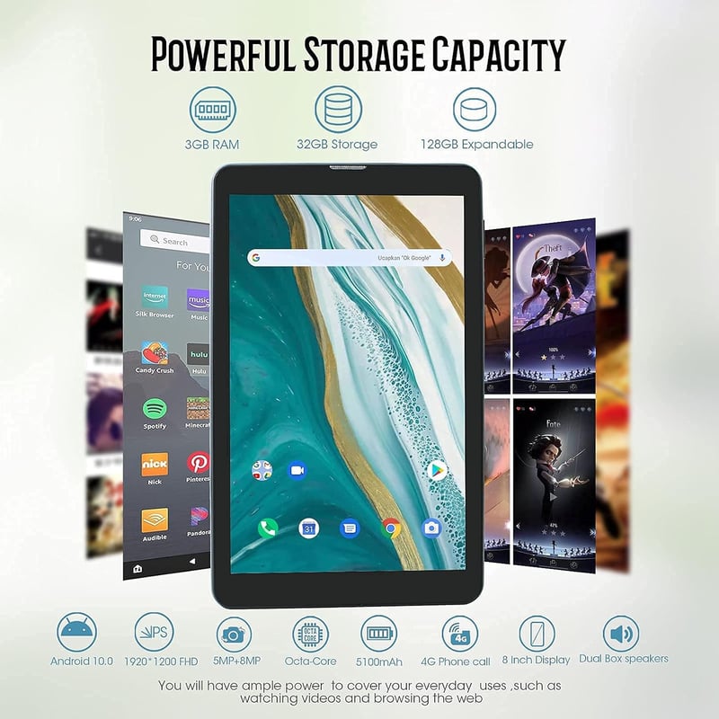 CWOWDEFU 8 colos Android 10, 4G LTE WiFi Android táblagép és telefon, GPS-szel (Fekete)