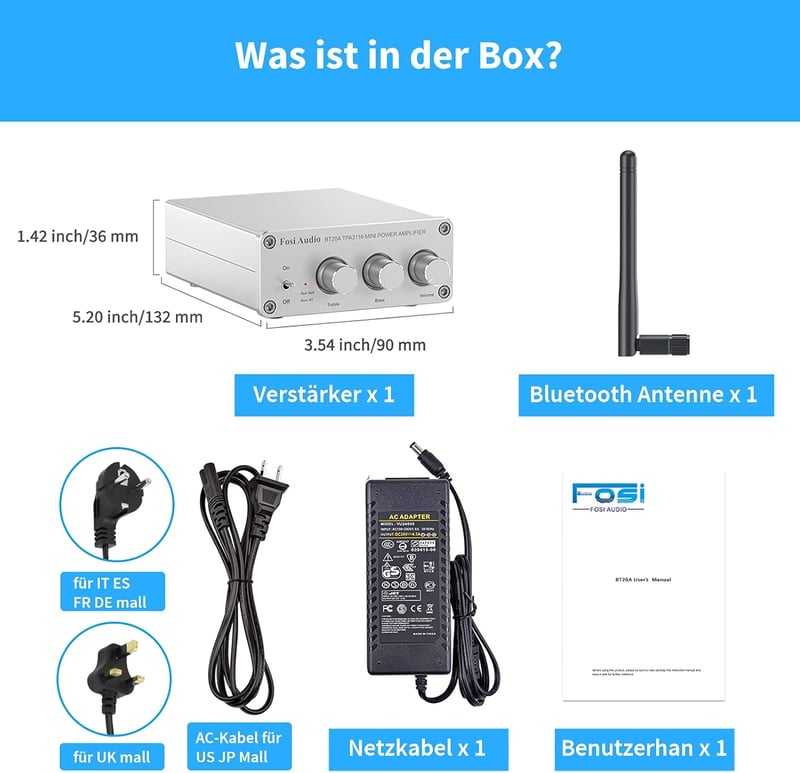 Fosi Audio BT20A-S 200W Bluetooth HiFi Erősítő Basszus és Magas Szabályzóval