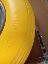 Roată pentru roabă Relaxdays 4.80/4.00-8, anvelopă din cauciuc poliuretanic (PU) plin, jantă din oțel, fără pană, capacitate de încărcare 100 kg, galben-gri, utilizat 5