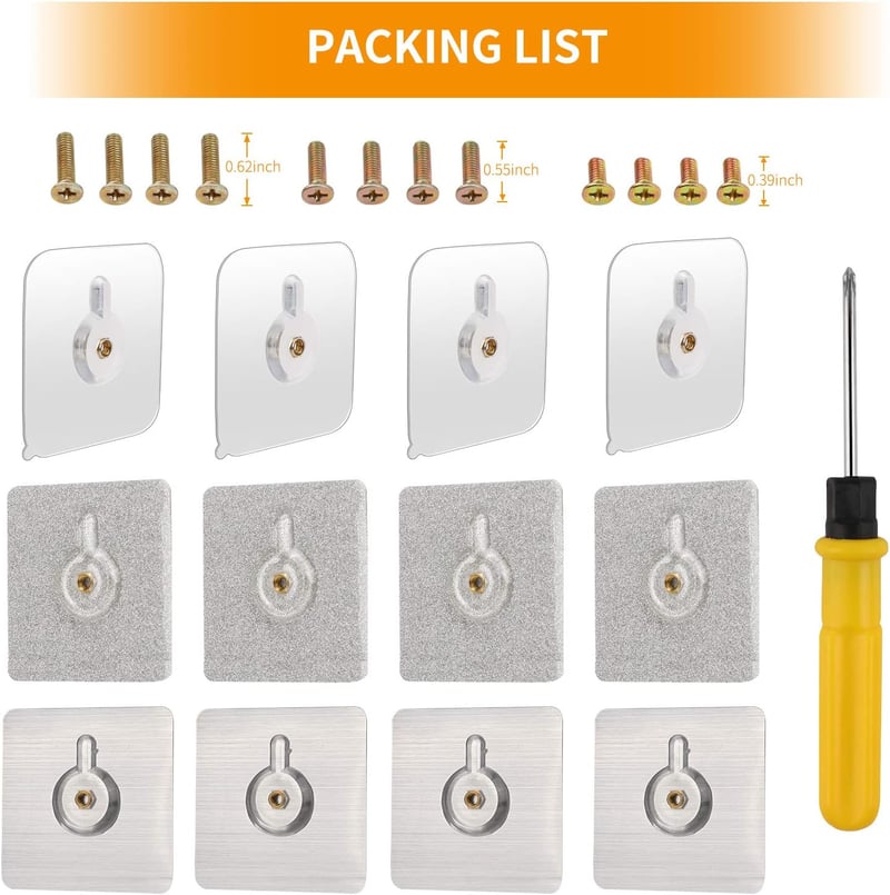 OOTSR 12 db Öntapadós Akasztó Szett Csavarhúzóval - Fúrás Nélküli Fali Kampó Fürdőszobába, Konyhába, Csempére, 14 Font Teherbírás