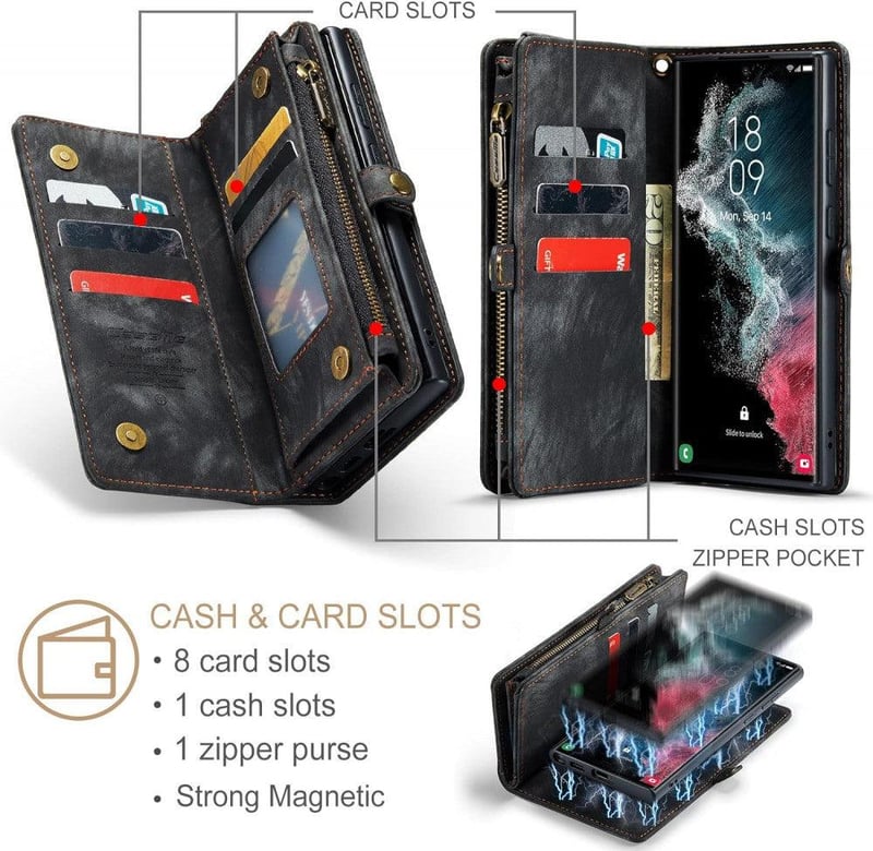 Samsung Galaxy Note 20 Ultra Bőr Pénztárca Tok - Mágneses, Kártyatartós