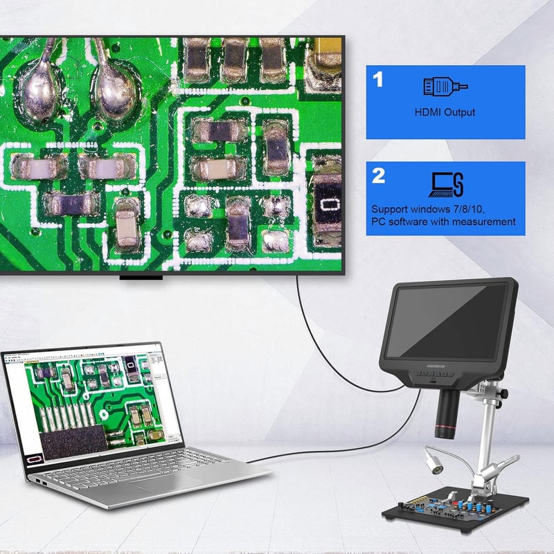 Andonstar AD409 Pro HDMI Digitális Mikroszkóp, 10,1" Képernyő, 300X Nagyítás, USB Elektronikus Kamera PCB Forrasztáshoz, Windows Kompatibili